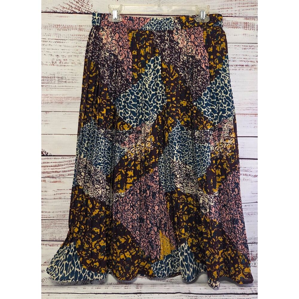 Her Destiny Maxi Skirt XL Boho Animal Print Maroon Blue Flowy NWT Elastic Waist